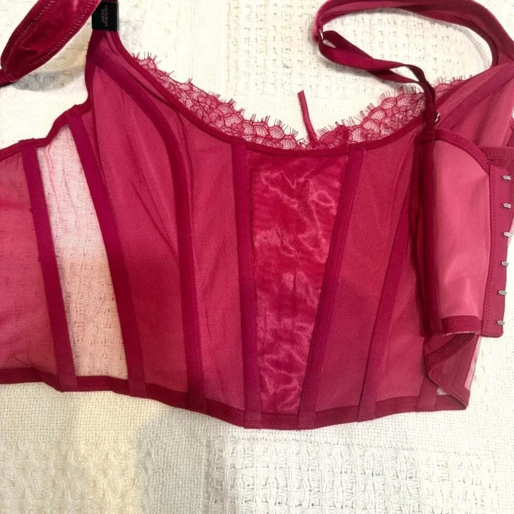 Victoria's Secret small Dream Angels faux lace up velvet corset BC 3186